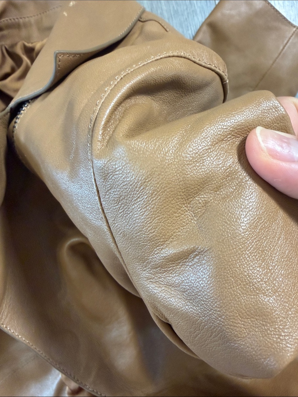 Classic Asymmetric Zip Leather Jacket - Tan - Picture 13 of 14